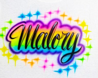 Airbrush T Shirt Rainbow Script name Design