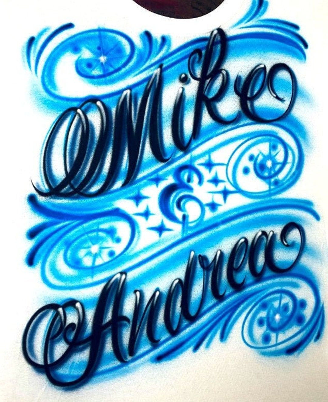 Airbrush T Shirt Script Couples Name Design - Etsy