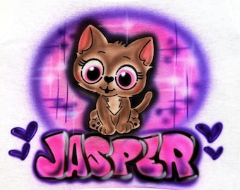 Airbrush T Shirt Cat Kitten Custom Script Name Design