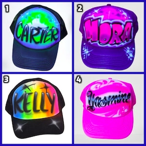 Personalized Airbrushed Adult,Youth Trucker Hat any name, Airbrushed Trucker Hat, Baseball Hat, Custom Hat, Trucker Hat, Birthday Hat, favor
