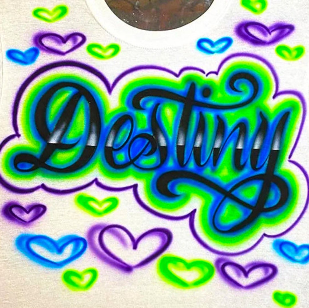 Airbrush T Shirt Hearts Script Name Design - Etsy