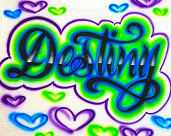 Airbrush T Shirt Hearts Script Name Design