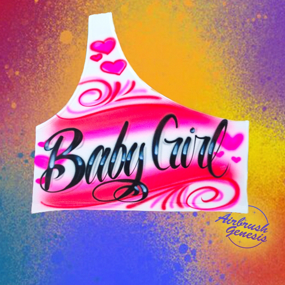 Airbrush One Shoulder Solid Crop Top Script Heart Name Design