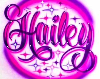Airbrush T Shirt Script Pink and Purple Custom Name
