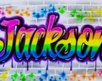 Airbrush 80's 90's Graffiti T Shirt Hip Hop with Rainbow Name Retro Party T-Shirt Airbrushed 80 90