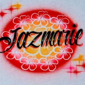 Airbrush T-Shirt Schriftzug Hibiskus Name Design