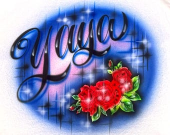 Handcrafted Airbrush Roses T-Shirt - Customizable Colors & Sizes - Elegant and Unique Design