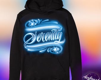 Custom Airbrush Black Hoodie, T-Shirt with White Paint, Hand-Painted Streetwear Art, Personalized Design for Men, Women, and Teens