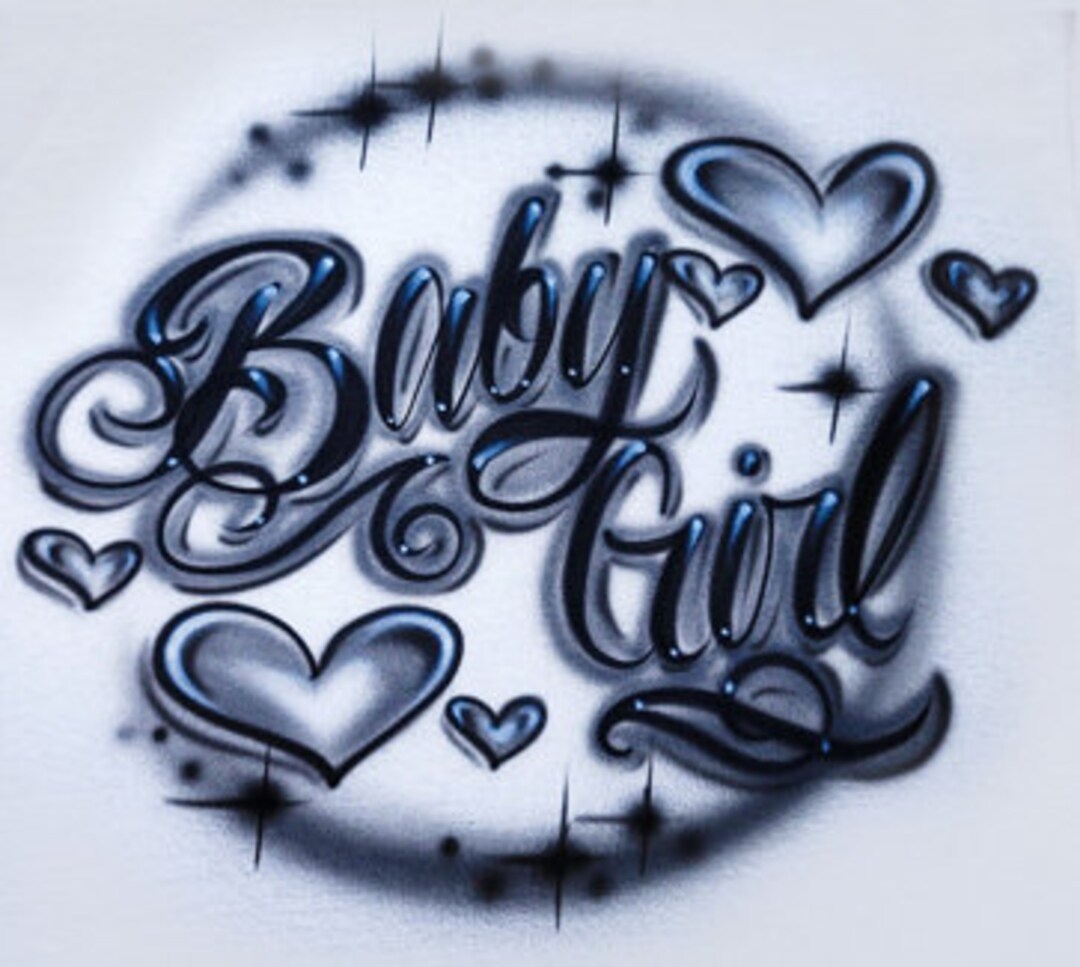 Airbrush T Shirt Script Hearts Name Etsy