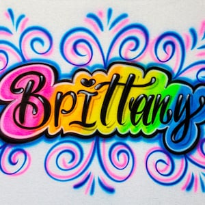 Airbrush T Shirt Rainbow Curly Name Design