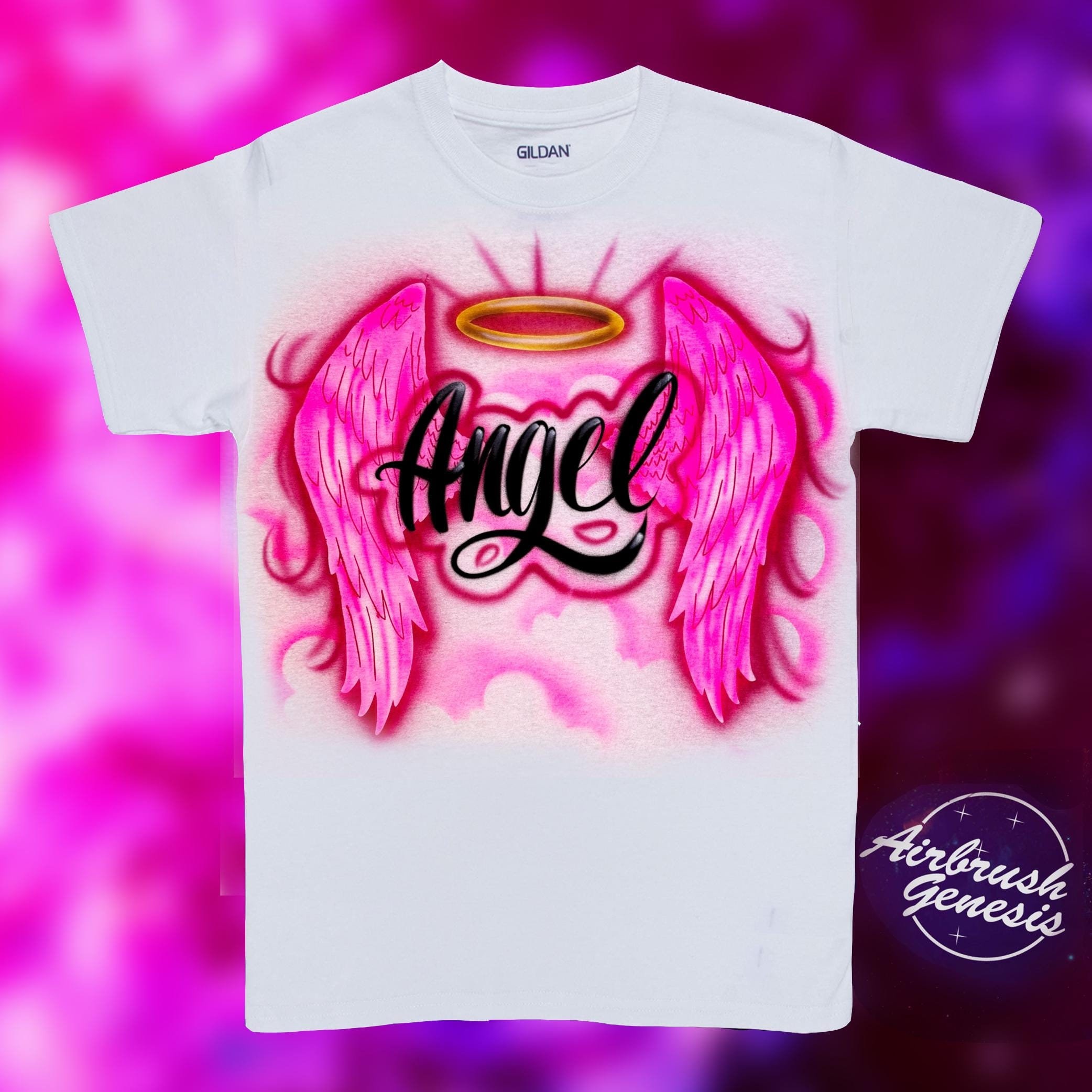Custom Airbrushed Wings & Halo Angel T-shirt | Personalized 
