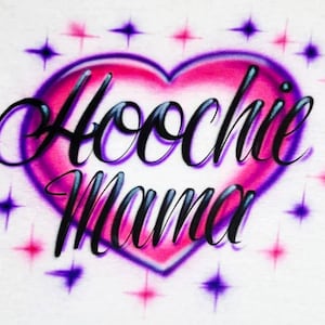 Airbrush T Shirt Hoochie Mama Heart Sparkles Design