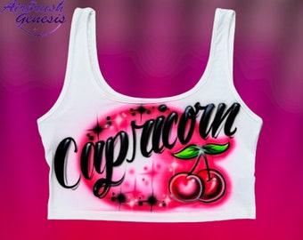 Crop top aérographe, peinture en aérosol, t-shirt, débardeur cerise