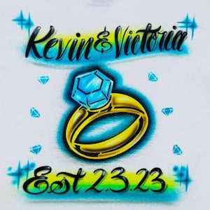 Airbrush T-Shirt Paare Hochzeit Ring Name Design
