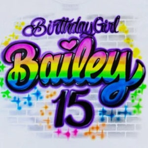 Airbrush Name 80's 90's Theme Rainbow Graffiti Hip Hop Retro Party T Shirt Airbrushed Birthday T-Shirt Design