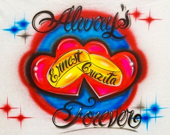 Airbrush T Shirt Heart Wedding Ring Couples Name