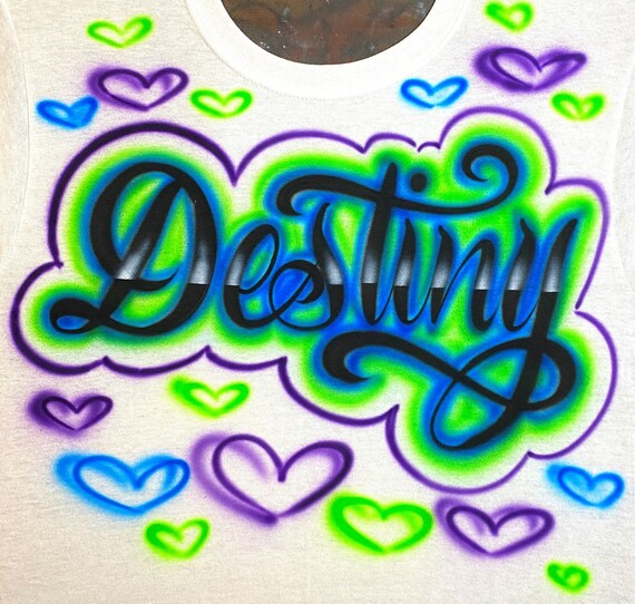Airbrush T Shirt Hearts Script Name 