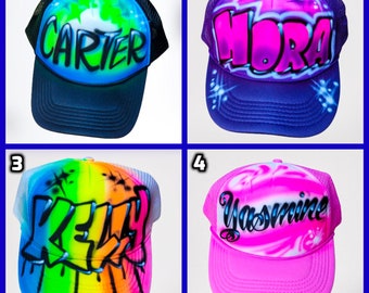 Personalized Airbrushed Trucker Hat any name, Airbrushed Trucker Hat, Baseball Hat, Custom Hat, Trucker Hat, Birthday Hat, favor Design