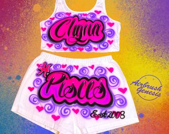 Custom Personalized Airbrush Name Booty Shorts Crop Top| 90s Clothing| Pisces outfit| Birthday outfit| Airbrush outfit for Woman