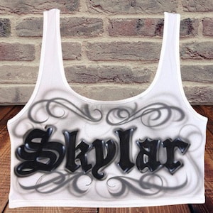 Airbrush Crop top,T Shirt,TankTop Old English Name Design