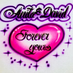 Airbrush T Shirt Heart Couples Name Design