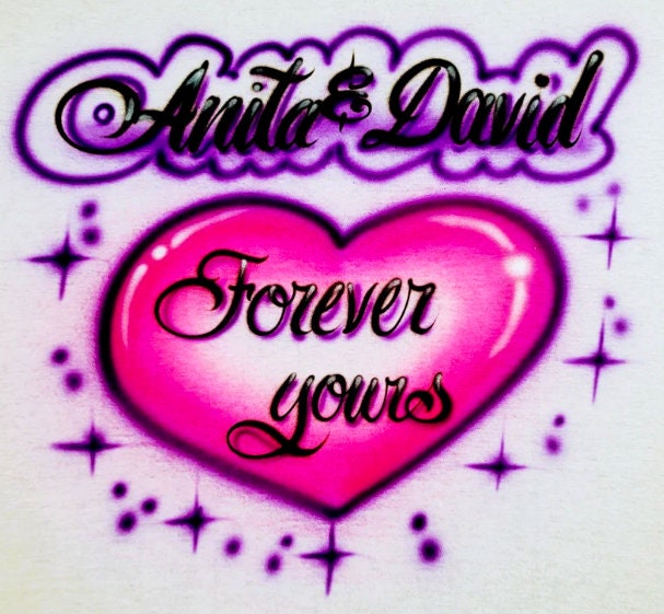 Airbrush T Shirt Heart Couples Name Design