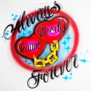 Airbrush Couples Heart Always Forever with Chain T Shirt
