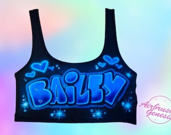 Airbrush Black Crop Top,CropTopTee,Halter Top,Heart Design