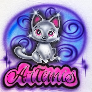 Airbrush T Shirt Cat Kitten Custom Script Name Design