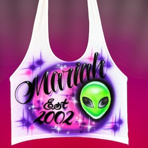 Spray Paint Airbrush Crop top,T Shirt,TankTop,OpenbackHaltertop, Alien Design