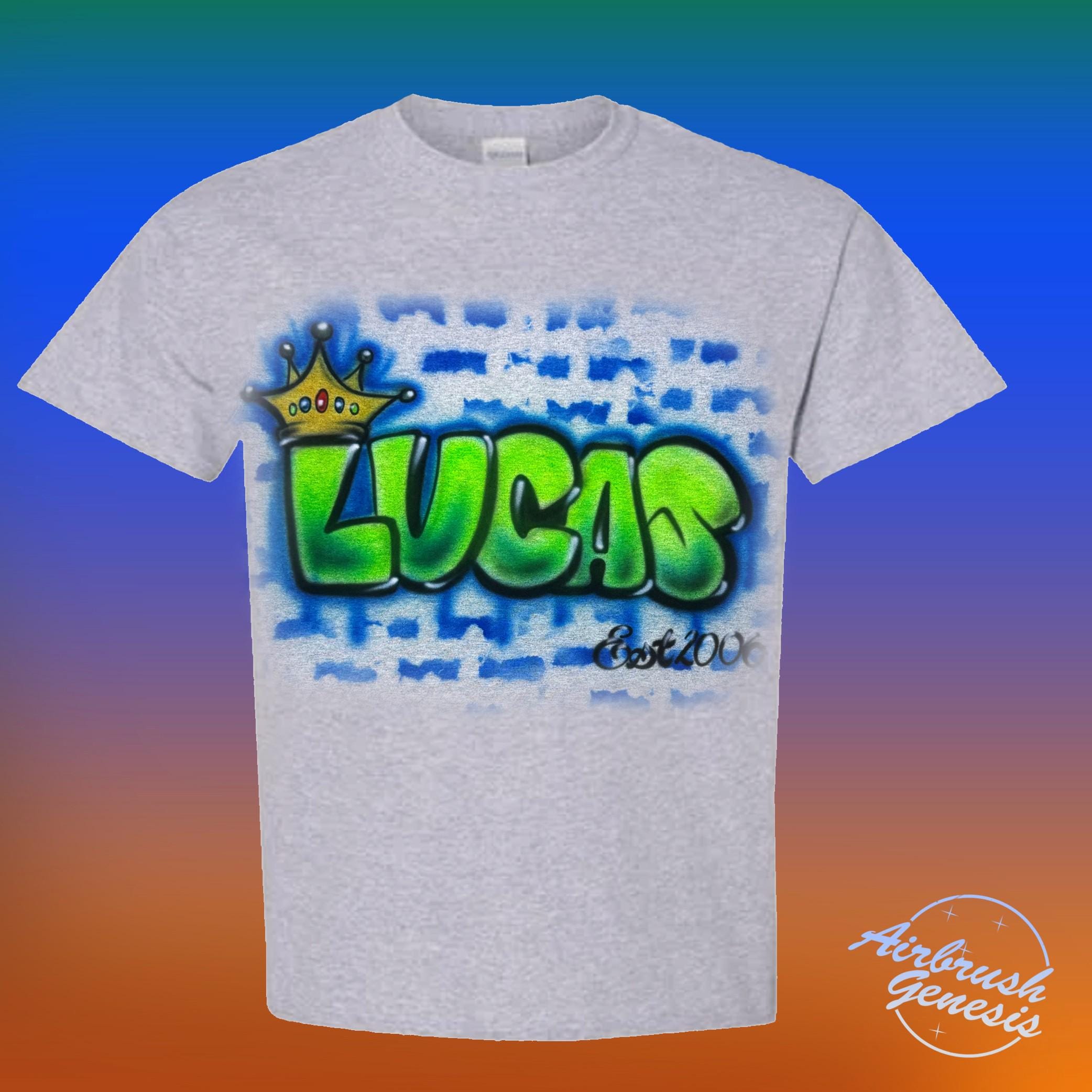 Airbrush Grey T Shirt Graffiti Name Bricks Crown
