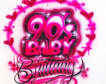 80’s Baby Airbrush T-Shirt – Custom Retro Graffiti Tee, 90s Throwback Birthday Shirt, Personalized Airbrush Shirt for Men & Women