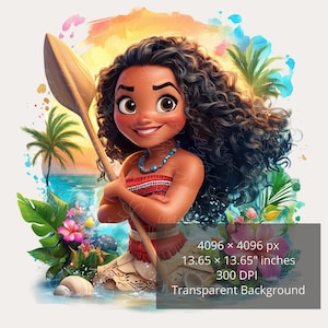 5 PNG Vaiana Splash och akvarell | Disney Princess Clipart | Transparent bakgrund för kreativa projekt