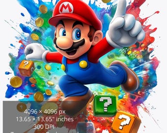 Super Mario Bros PNG-bundel | 5 aquarelplonsillustraties | Digitale download | Mario-clipart met hoge resolutie
