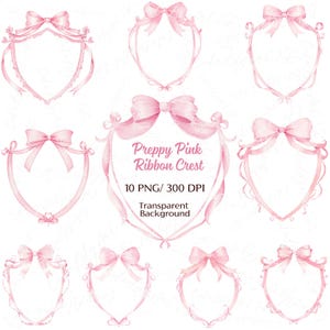Aquarel Pink Ribbon Crest Frames PNG - girly digitale clipart - vrouwelijke scrapbooking-elementen voor uitnodigingen en projecten