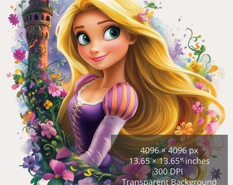 5 PNG Rapunzel Splash and Watercolor | Disney Princess Clipart | Transparent Background for Stickers and T-Shirts