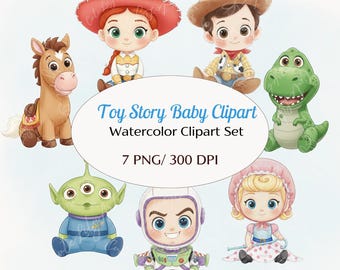 Imágenes prediseñadas de bebés de Toy Story en formato PNG / Conjunto de adorables personajes de Disney / Woody, Buzz, Jessie, Rex, Alien, Bullseye y Bo Peep / Descarga digital en formato ZIP