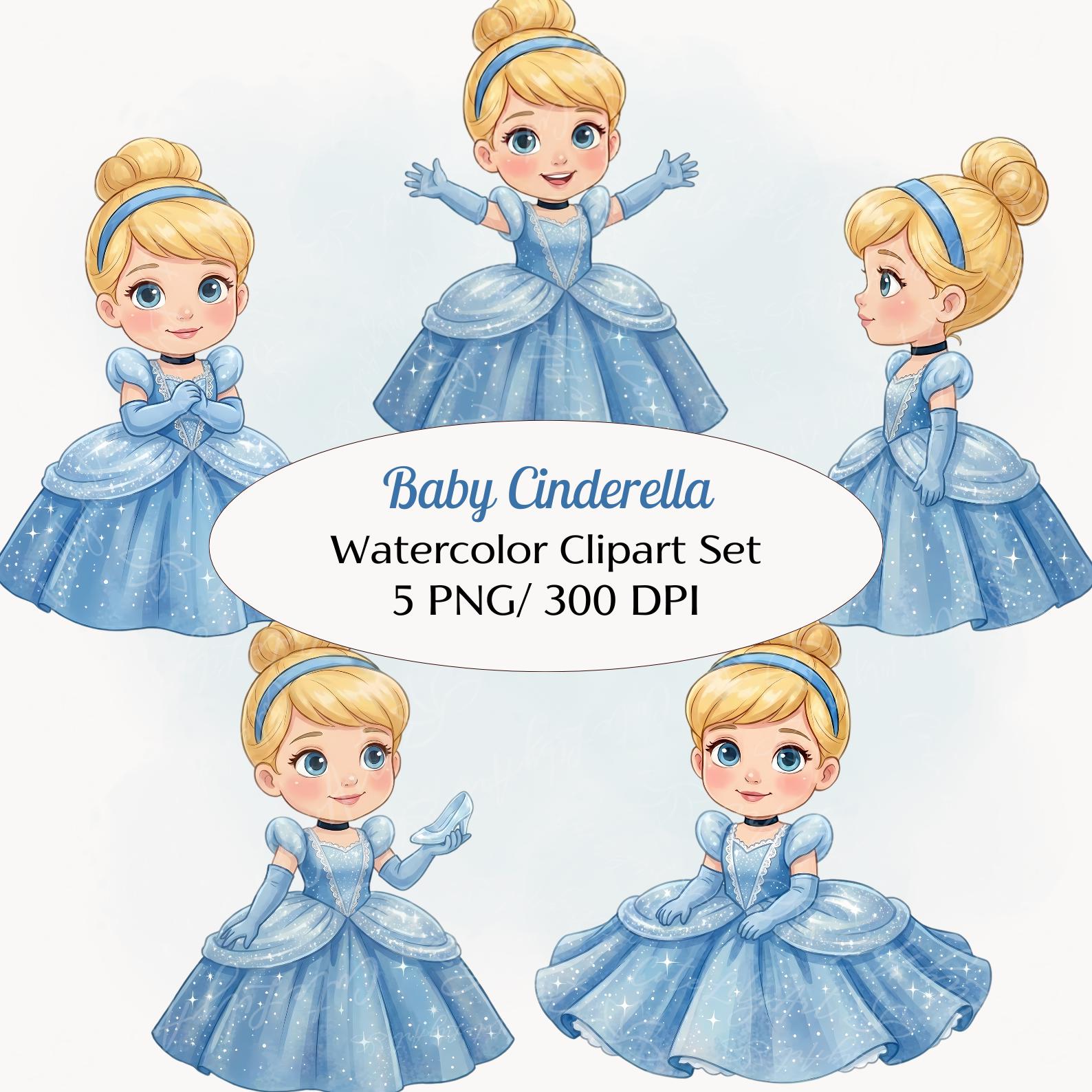 Cinderella Princess Clipart Set • 5 PNG • Watercolor Glitter Dress ...
