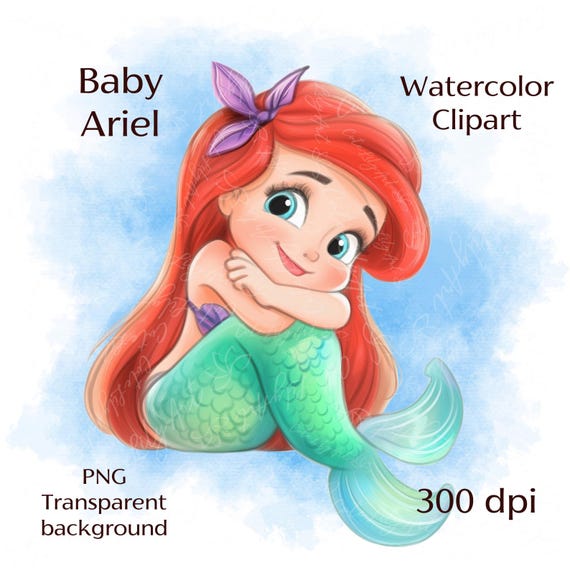 Baby Princess Ariel the Little Mermaid Clipart – Watercolor PNG