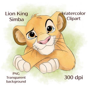 Watercolor Simba Clipart | Baby Lion King PNG | Cute Safari Jungle Animal Digital Download | Birthday Party Decor Printable