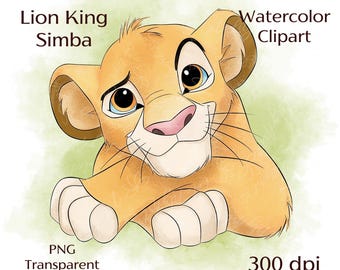 Watercolor Simba Clipart | Baby Lion King PNG | Cute Safari Jungle Animal Digital Download | Birthday Party Decor Printable
