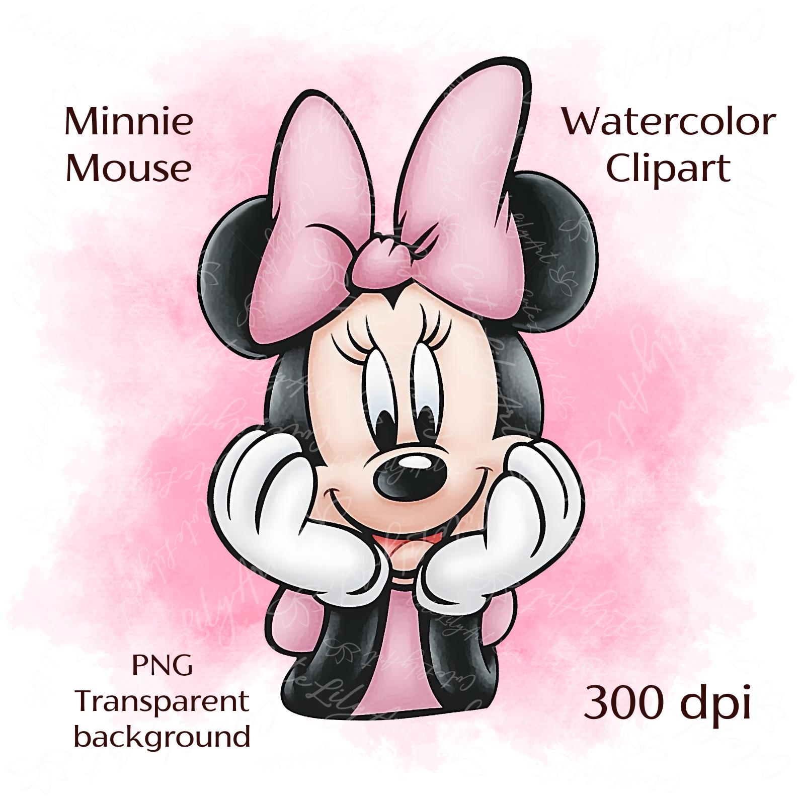 Adorable clipart de Minnie Mouse: arte digital en acuarela para ...