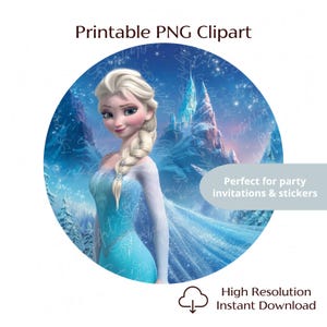 Elsa from Frozen Disney PNG | Ice Princess Clipart | Round Sticker | Birthday Party Printable | Digital Download | Winter Decor