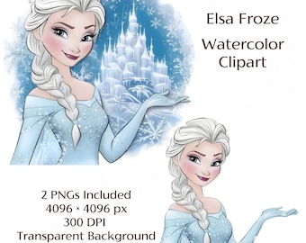 Elsa Frozen PNG Clipart Acquerello - 2 PNG inclusi - Sfondo del castello di ghiaccio e illustrazione di Elsa - Perfetto per progetti fai da te