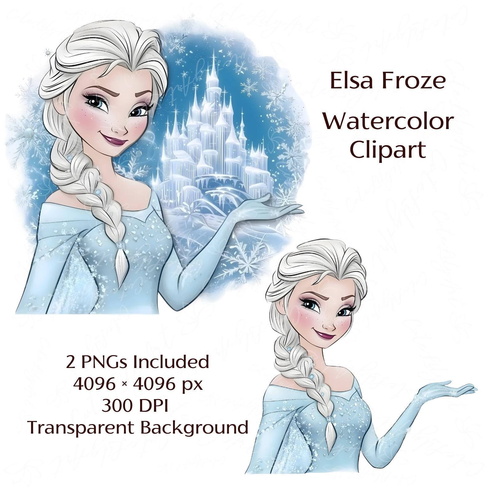 エルサ アナと雪の女王 PNG クリップアート 水彩画 - PNG 2 枚セット