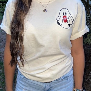 Ghost Embroidered Tee - Fav Soda/ Drink - Spooky Season - Halloween Embroidered Tee