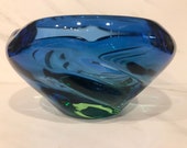 Murano Colbalt Blue and Green Ombré Style Bowl 1970 s