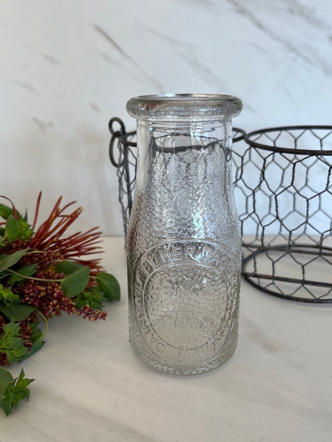 Vintage Half Pint Cream Glass Milk Bottle Embossed dairy Milk by