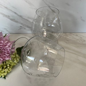 Vintage Crystal Brandy Snifter Glass with etched Grapes and Flowers. Cognac, Liqueur or  Brandy Glass. Set of Two.