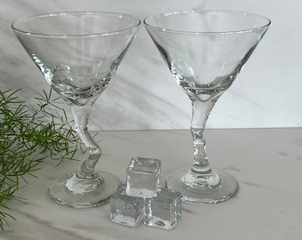 Vintage Martini Glasses Libbey “Z” Martini. Clear Stem Set of 2 1990’s